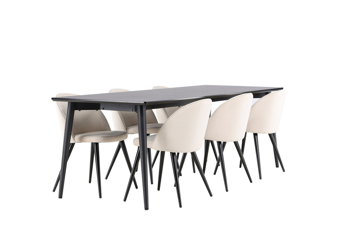 Ellis Esstisch mit Velvet Stühlen in Beige präsentiert im Onlineshop von KAQTU Design AG. Esszimmerset ist von Venture Home
