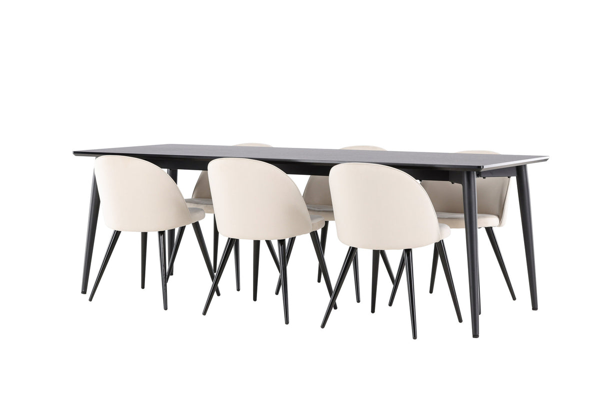 Ellis Esstisch mit Velvet Stühlen in Beige präsentiert im Onlineshop von KAQTU Design AG. Esszimmerset ist von Venture Home