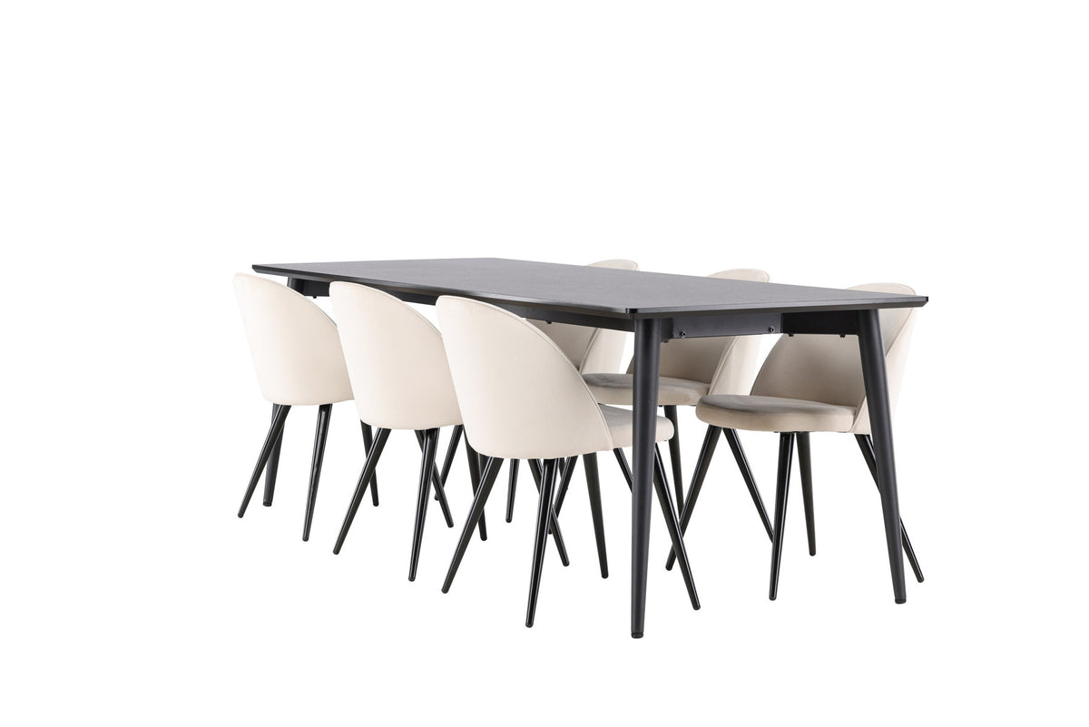 Ellis Esstisch mit Velvet Stühlen in Beige präsentiert im Onlineshop von KAQTU Design AG. Esszimmerset ist von Venture Home