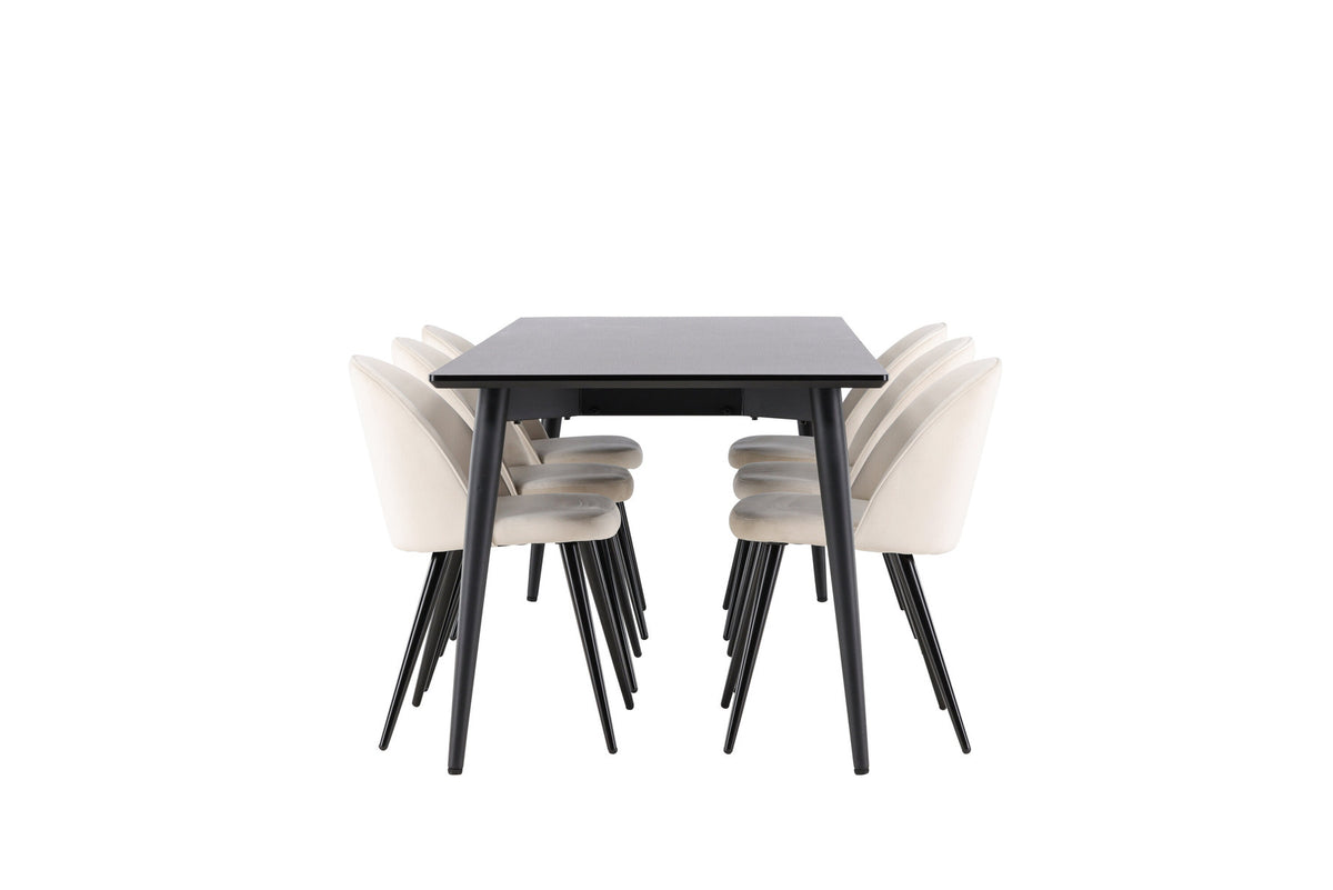 Ellis Esstisch mit Velvet Stühlen in Beige präsentiert im Onlineshop von KAQTU Design AG. Esszimmerset ist von Venture Home
