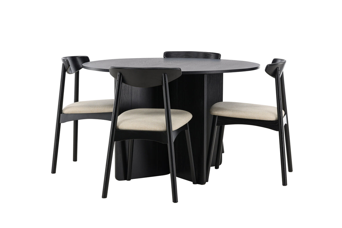 Tyresö Esstisch mit Ven Stühlen in Schwarz präsentiert im Onlineshop von KAQTU Design AG. Esszimmerset ist von Venture Home