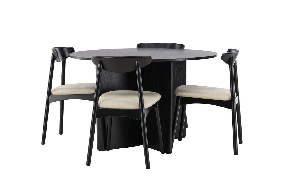Tyresö Esstisch mit Ven Stühlen in Schwarz präsentiert im Onlineshop von KAQTU Design AG. Esszimmerset ist von Venture Home