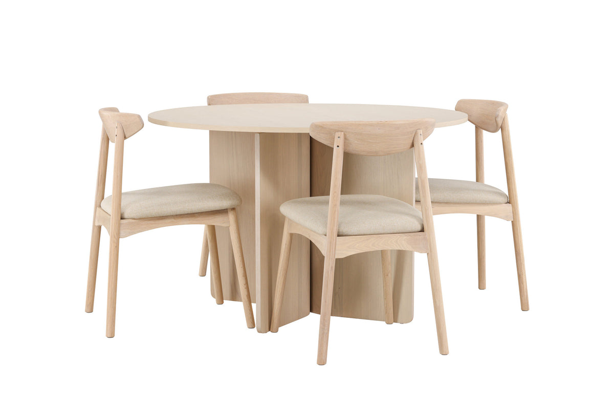 Tyresö Esstisch mit Ven Stühlen in Whitewash präsentiert im Onlineshop von KAQTU Design AG. Esszimmerset ist von Venture Home