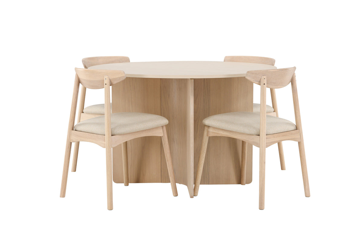 Tyresö Esstisch mit Ven Stühlen in Whitewash präsentiert im Onlineshop von KAQTU Design AG. Esszimmerset ist von Venture Home