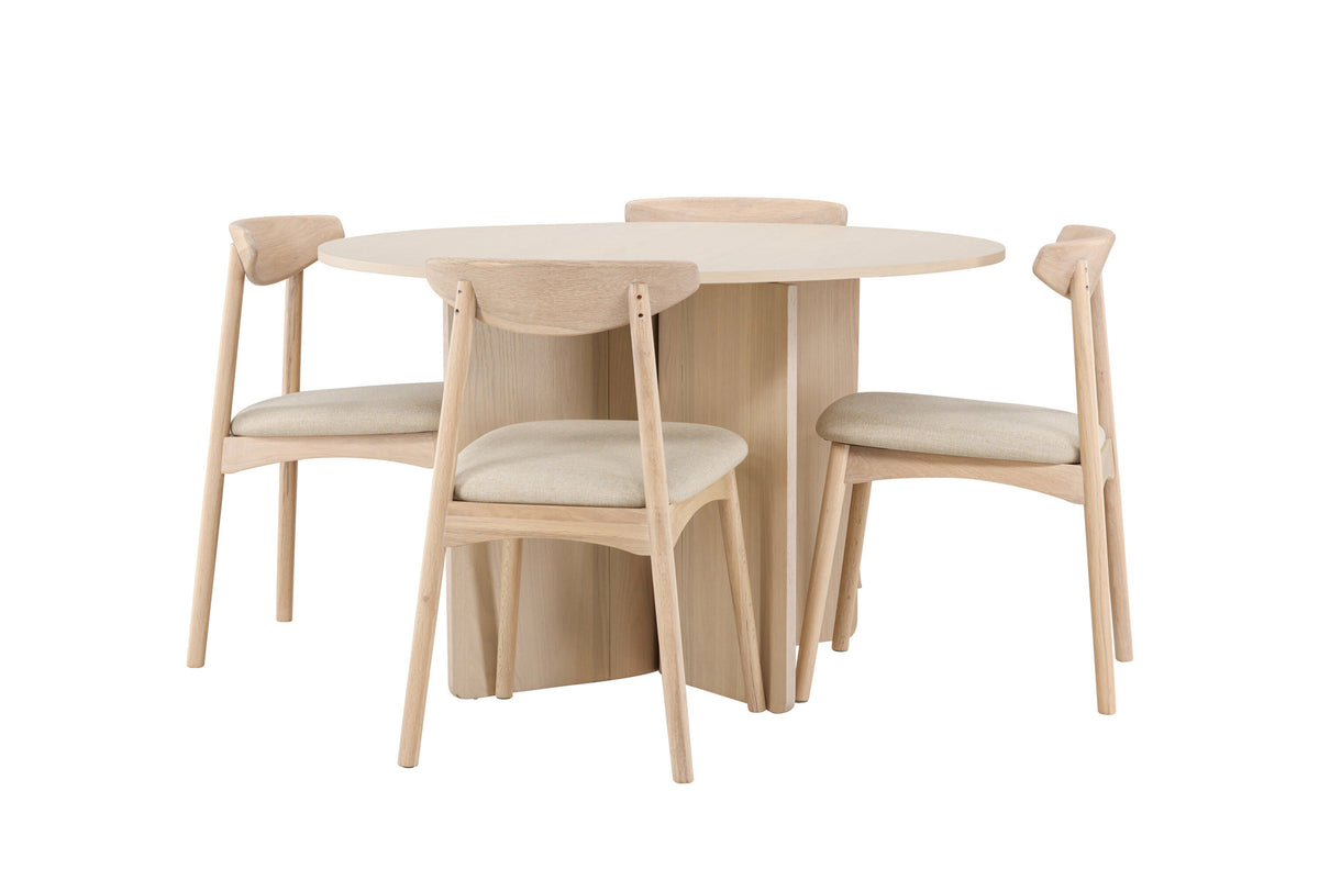Tyresö Esstisch mit Ven Stühlen in Whitewash präsentiert im Onlineshop von KAQTU Design AG. Esszimmerset ist von Venture Home