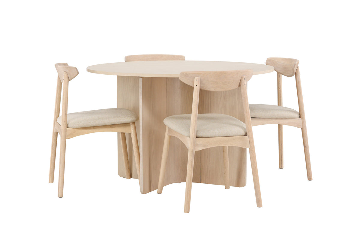 Tyresö Esstisch mit Ven Stühlen in Whitewash präsentiert im Onlineshop von KAQTU Design AG. Esszimmerset ist von Venture Home