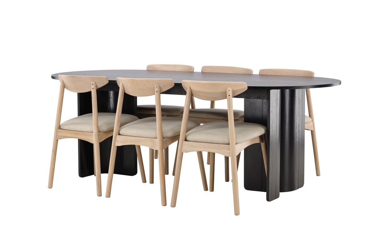 Tyresö Esstisch mit Ven Stühlen in Whitewash präsentiert im Onlineshop von KAQTU Design AG. Esszimmerset ist von Venture Home