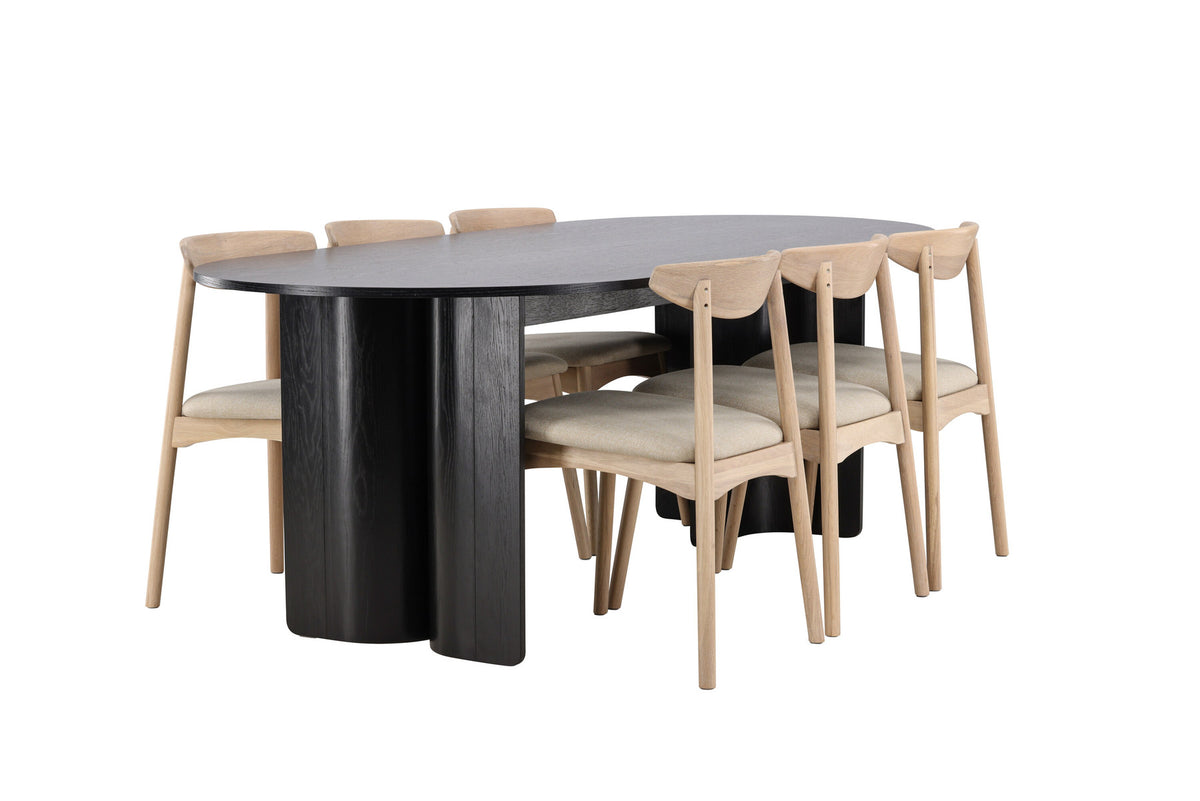 Tyresö Esstisch mit Ven Stühlen in Whitewash präsentiert im Onlineshop von KAQTU Design AG. Esszimmerset ist von Venture Home