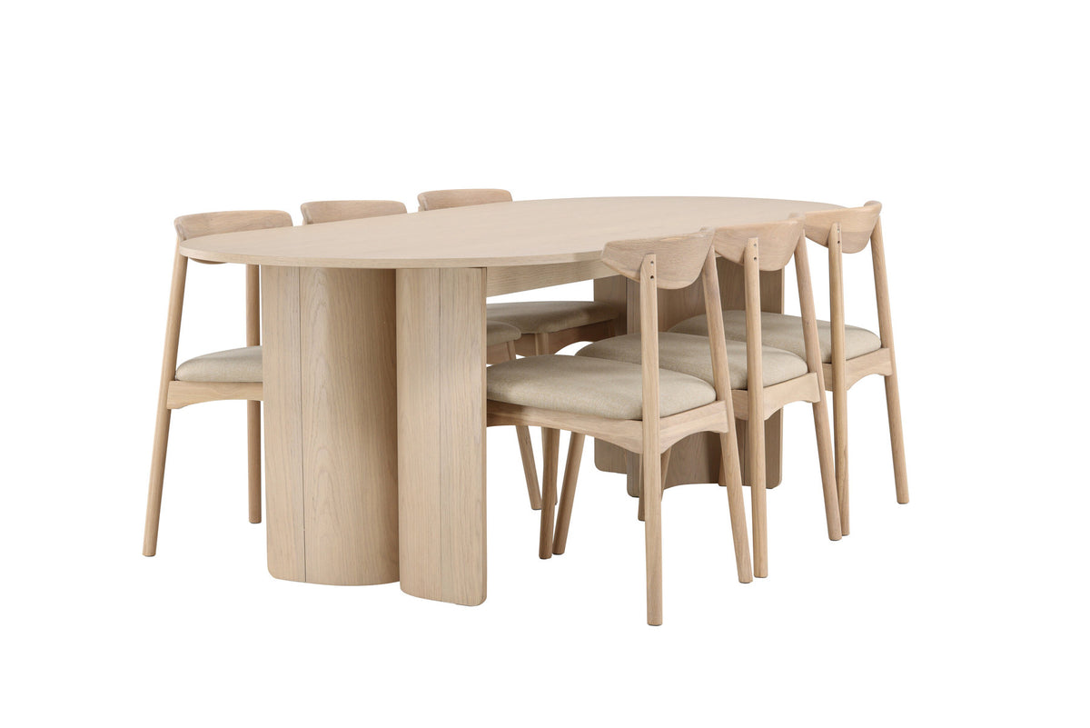 Tyresö Esstisch mit Ven Stühlen in Whitewash präsentiert im Onlineshop von KAQTU Design AG. Esszimmerset ist von Venture Home