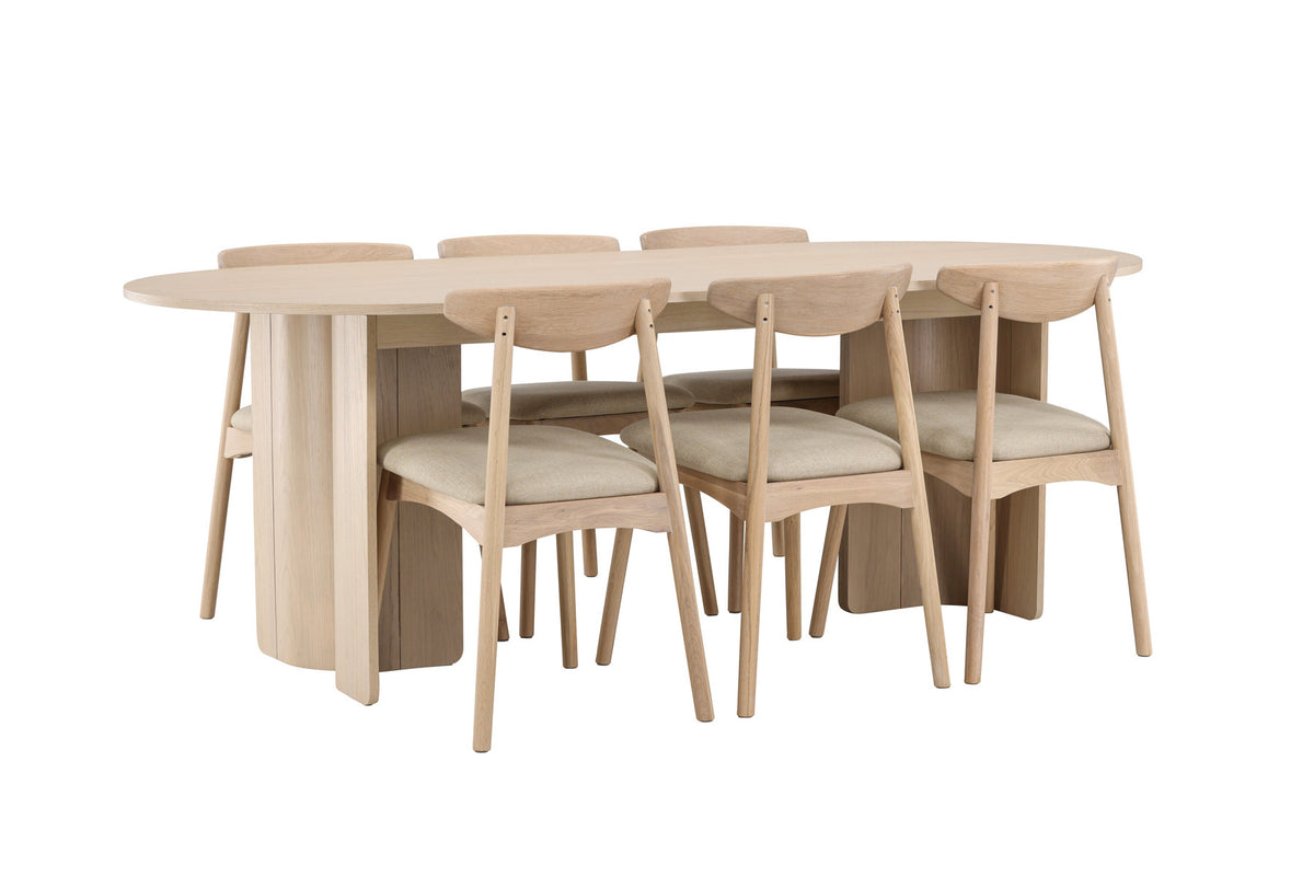 Tyresö Esstisch mit Ven Stühlen in Whitewash präsentiert im Onlineshop von KAQTU Design AG. Esszimmerset ist von Venture Home