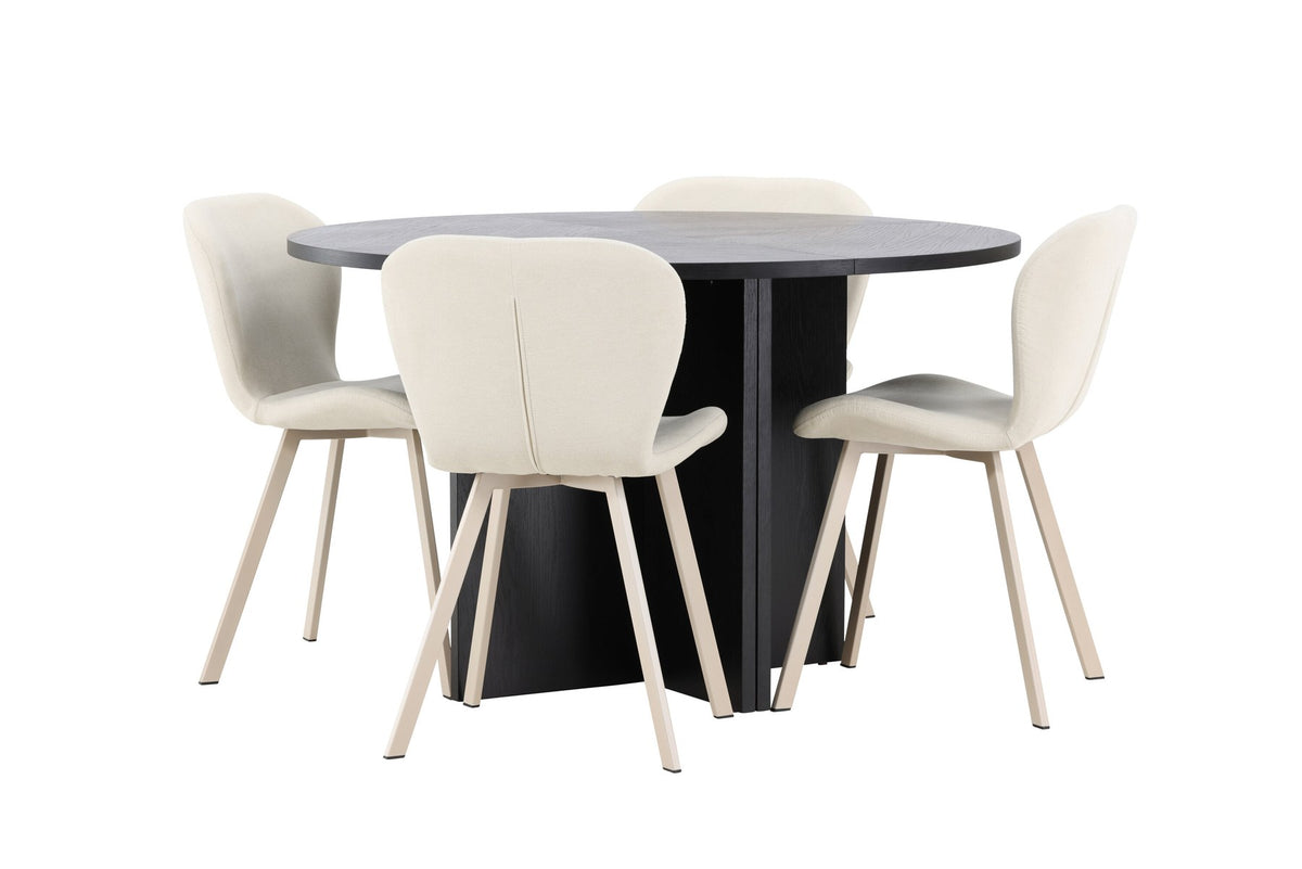 Runder Esstisch Strada aus MDF in White Wash mit sechs Lilja Stühlen, Esszimmerset von Venture Home in schlichtem Design