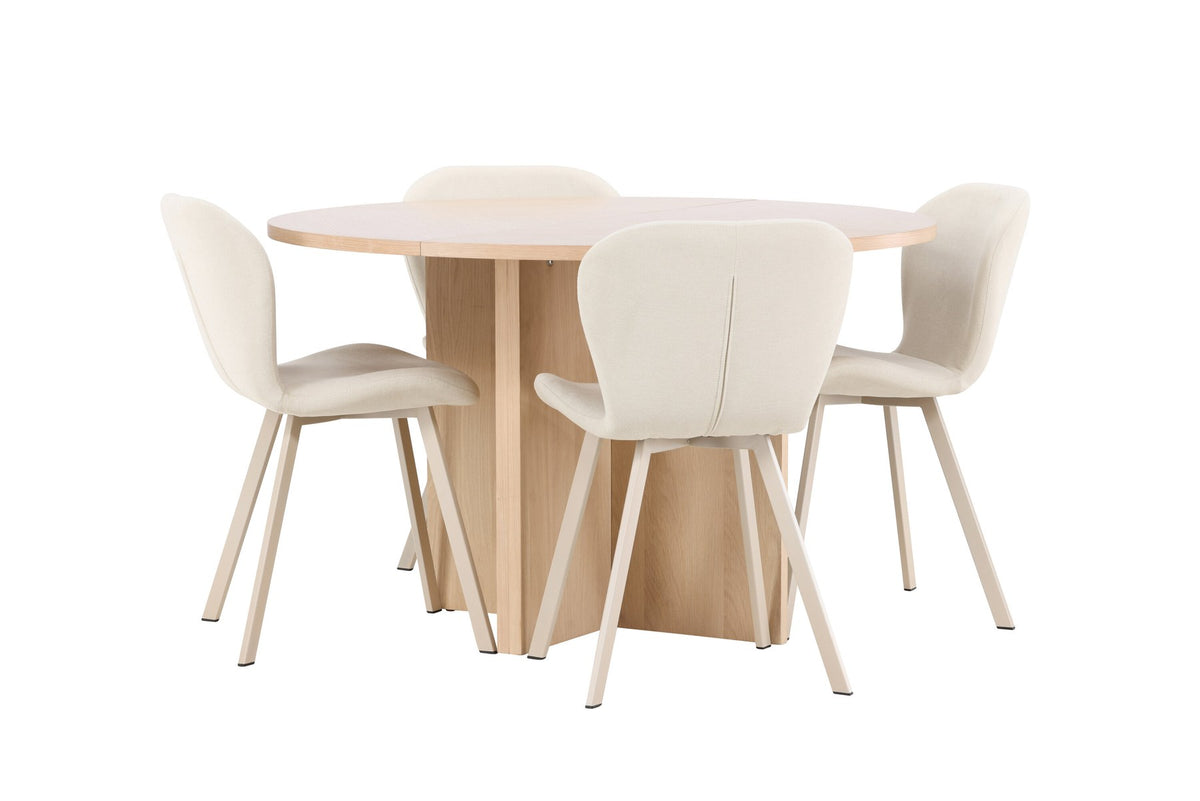 Runder Esstisch Strada aus MDF in White Wash mit sechs Lilja Stühlen, Esszimmerset von Venture Home in schlichtem Design