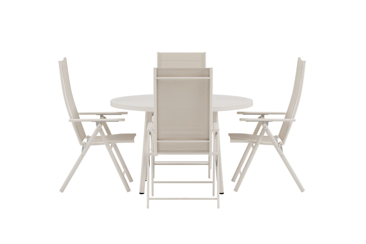 Giardini Esstisch mit Levanzo Stühlen in Beige präsentiert im Onlineshop von KAQTU Design AG. Gartentischset ist von Venture Home