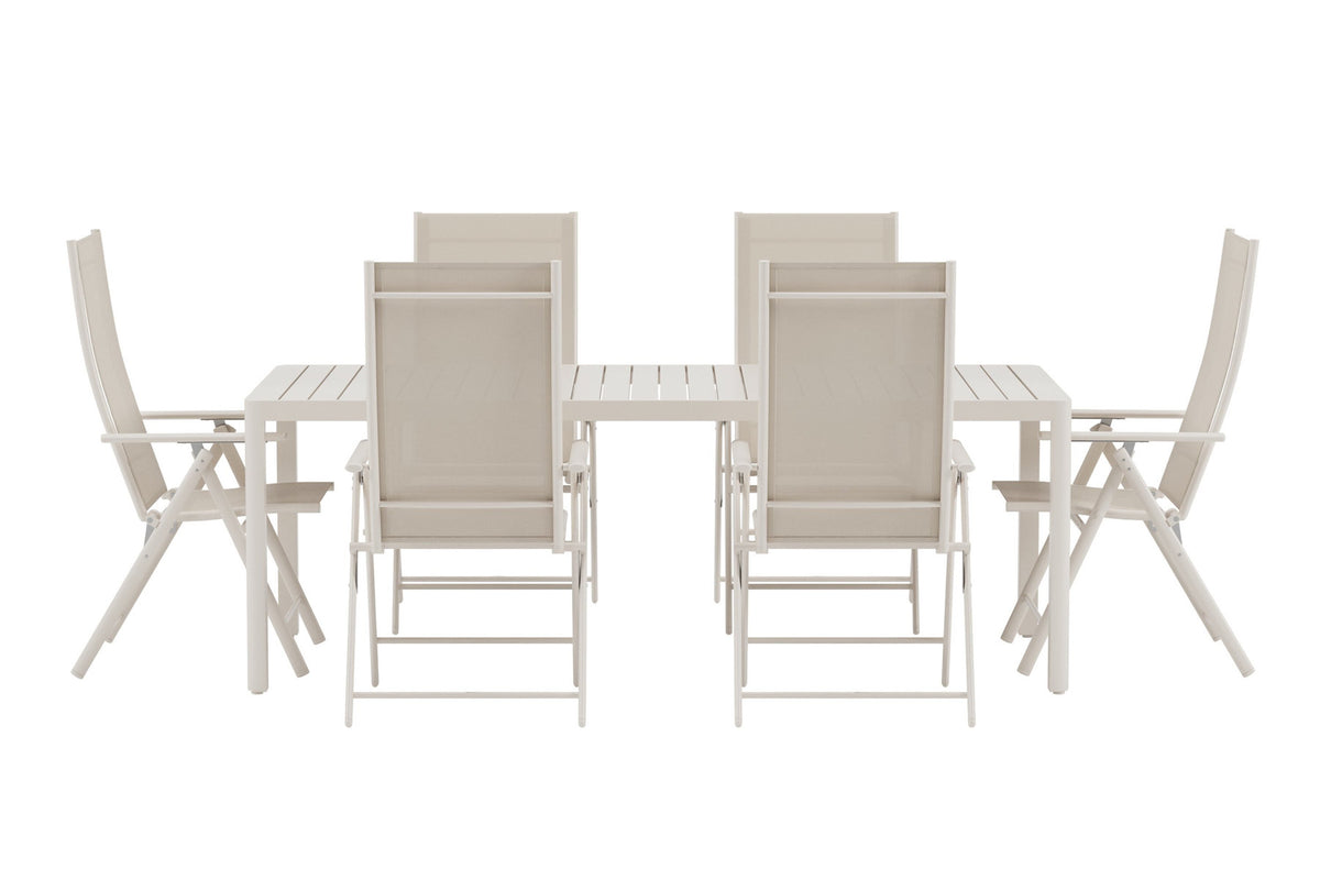 Giardini Esstisch mit Levanzo Stühlen in Beige präsentiert im Onlineshop von KAQTU Design AG. Gartentischset ist von Venture Home