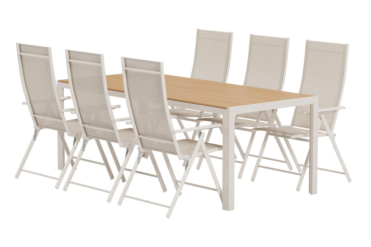 Esstisch mit Levanzo Stühlen in Beige präsentiert im Onlineshop von KAQTU Design AG. Gartentischset ist von Venture Home