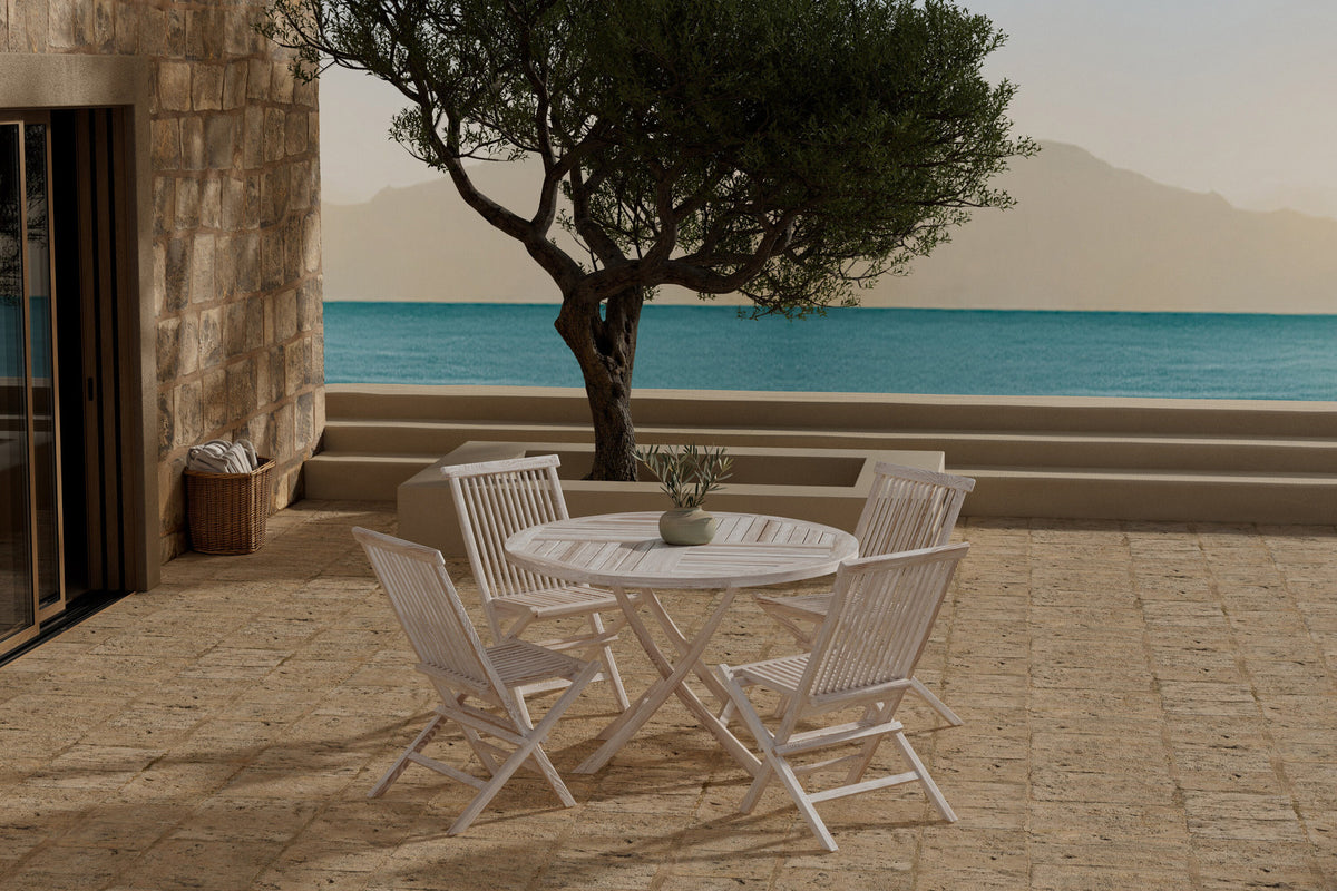 Kenya Esstisch mit Kenya Chair in Whitewash präsentiert im Onlineshop von KAQTU Design AG. Gartentischset ist von Venture Home