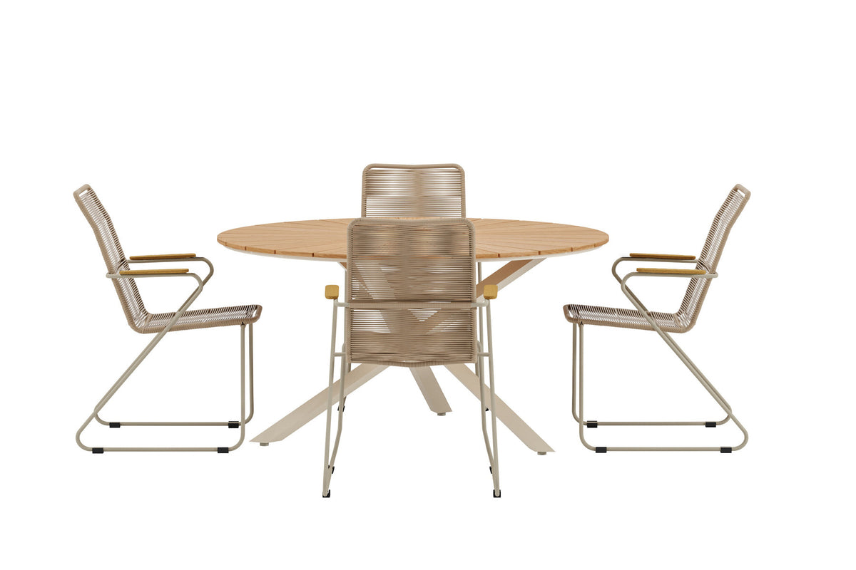 Mexico Esstisch mit Bois Stühlen in Beige präsentiert im Onlineshop von KAQTU Design AG. Gartentischset ist von Venture Home