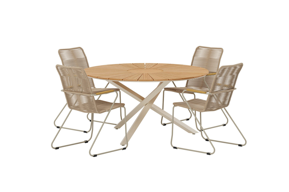 Mexico Esstisch mit Bois Stühlen in Beige präsentiert im Onlineshop von KAQTU Design AG. Gartentischset ist von Venture Home