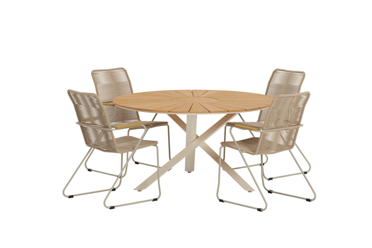 Mexico Esstisch mit Bois Stühlen in Beige präsentiert im Onlineshop von KAQTU Design AG. Gartentischset ist von Venture Home