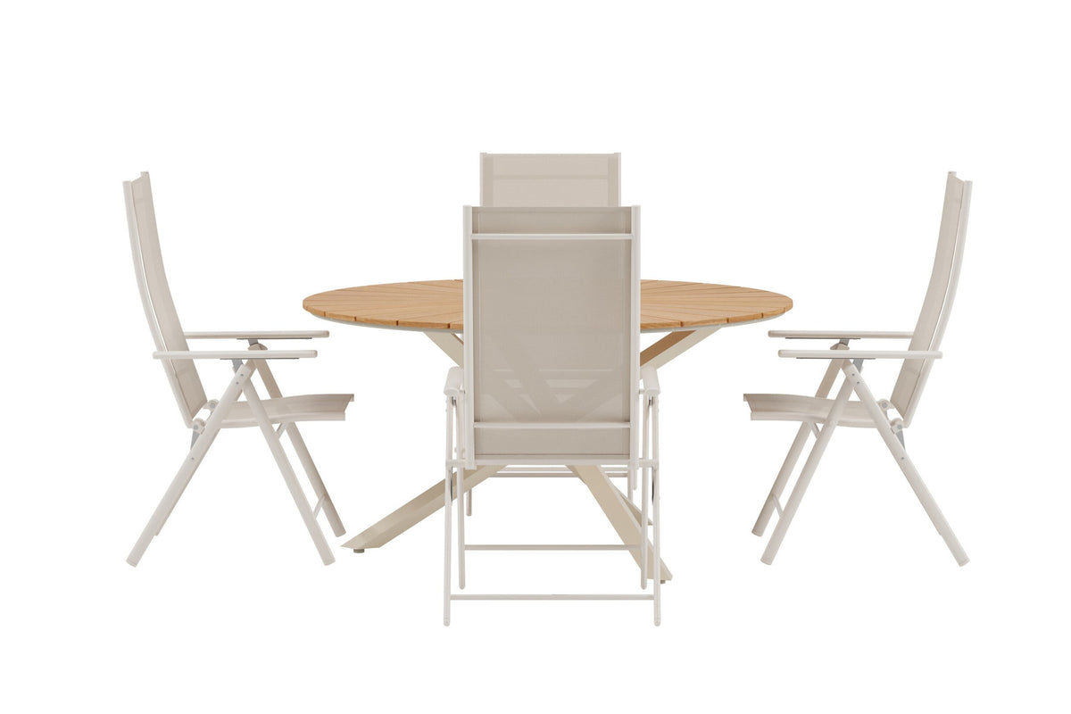 Mexico Esstisch mit Levanzo Stühlen in Beige präsentiert im Onlineshop von KAQTU Design AG. Gartentischset ist von Venture Home