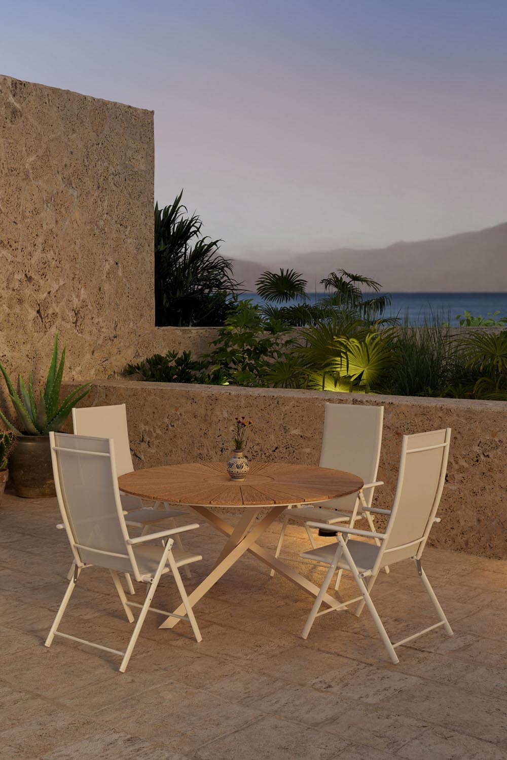 Mexico Esstisch mit Levanzo Stühlen in präsentiert im Onlineshop von KAQTU Design AG. Gartentischset ist von Venture Home