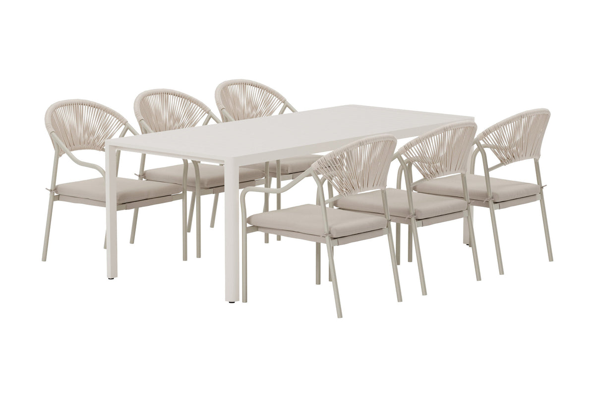 Giardini Esstisch mit Paros Stühlen in Beige präsentiert im Onlineshop von KAQTU Design AG. Gartentischset ist von Venture Home