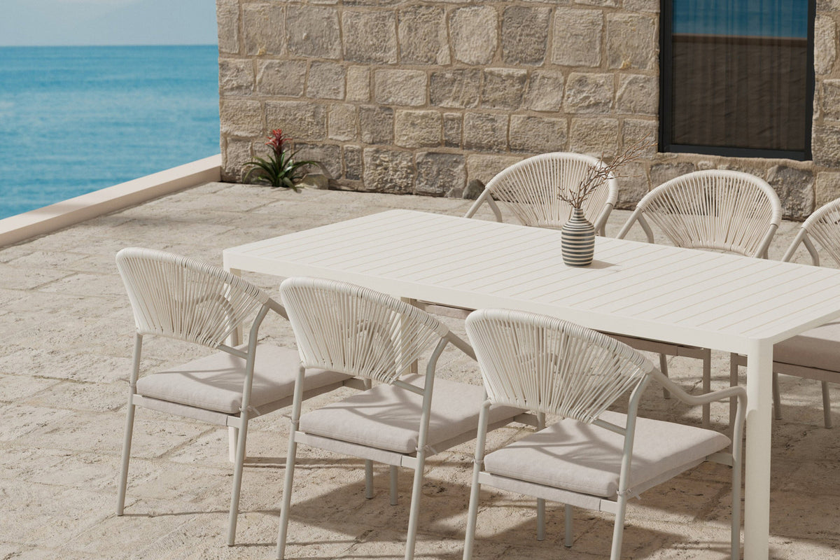 Giardini Esstisch mit Paros Stühlen in Beige präsentiert im Onlineshop von KAQTU Design AG. Gartentischset ist von Venture Home