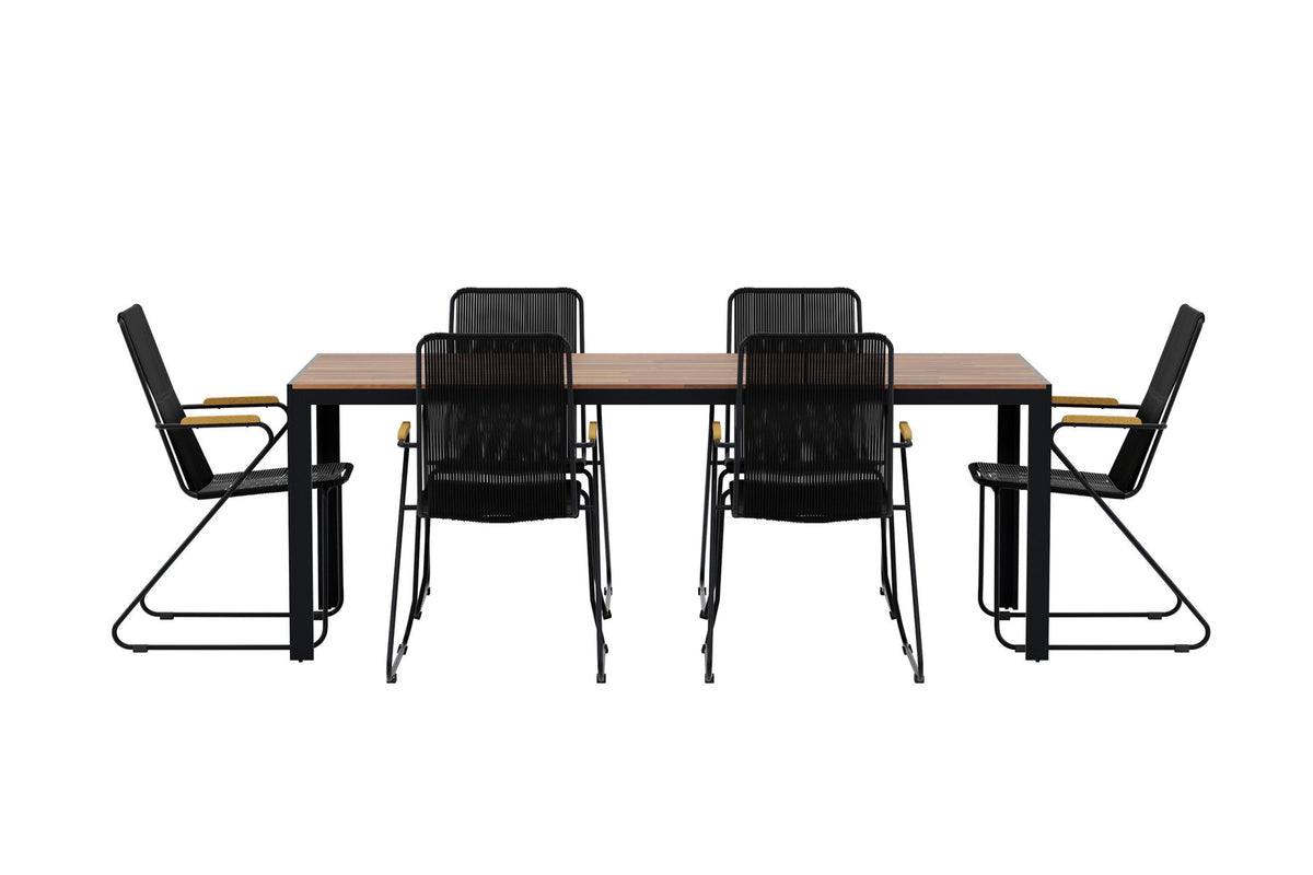 Esstisch aus Bois mit Stühlen aus Bois in Schwarz präsentiert im Onlineshop von KAQTU Design AG. Gartentischset ist von Venture Home