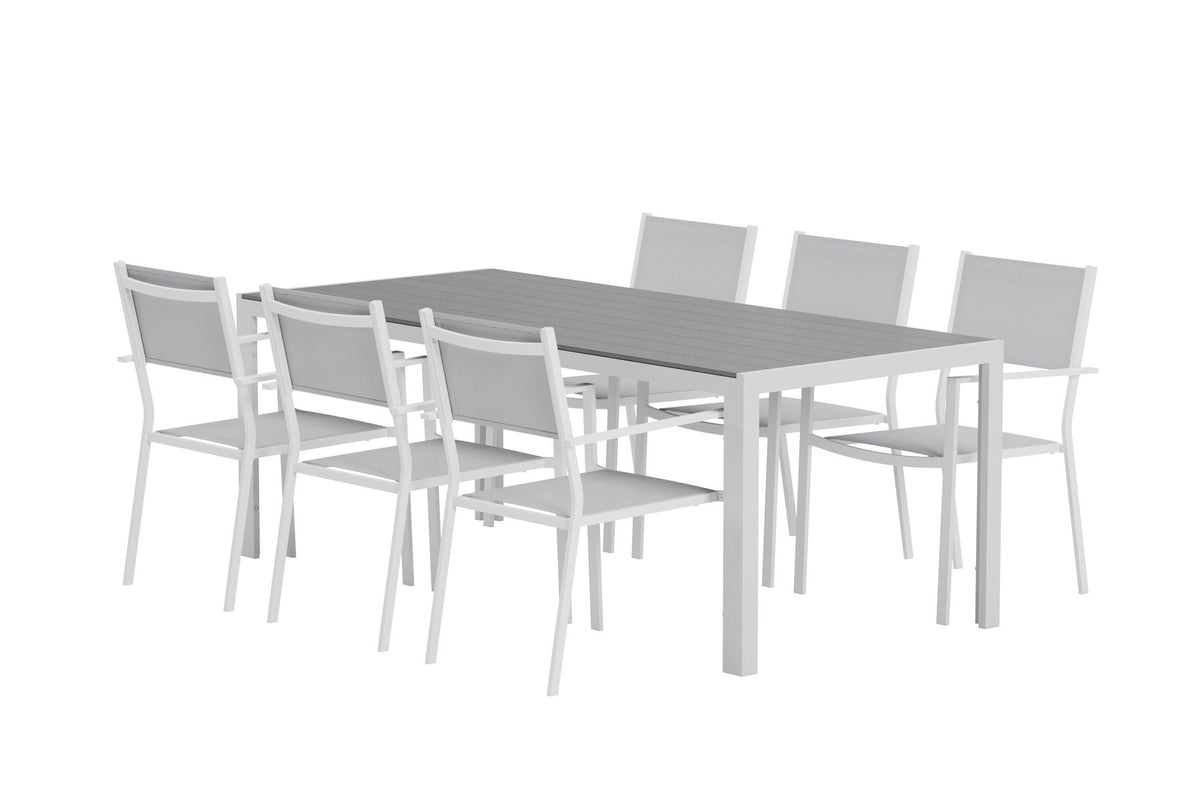 Esstisch mit Copacabana Stühlen in Grau präsentiert im Onlineshop von KAQTU Design AG. Gartentischset ist von Venture Home