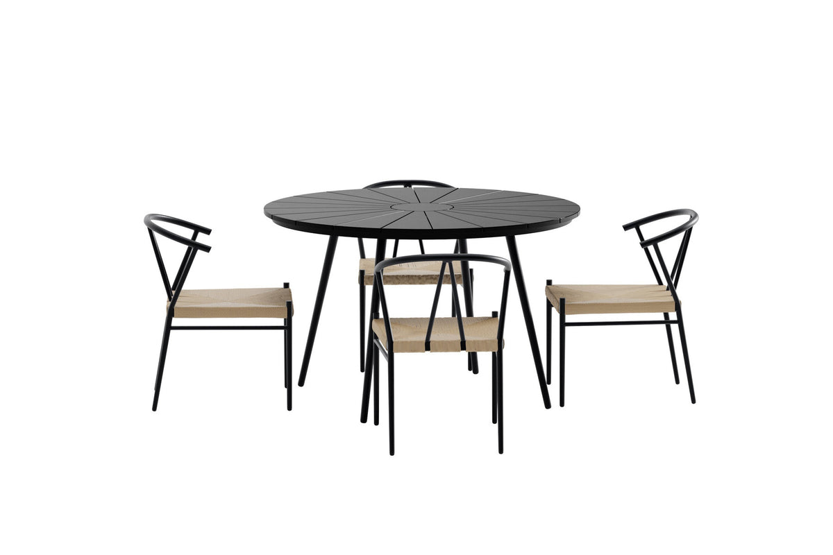 San Vito Esstisch mit Alfons Stühlen in Schwarz präsentiert im Onlineshop von KAQTU Design AG. Gartentischset ist von Venture Home