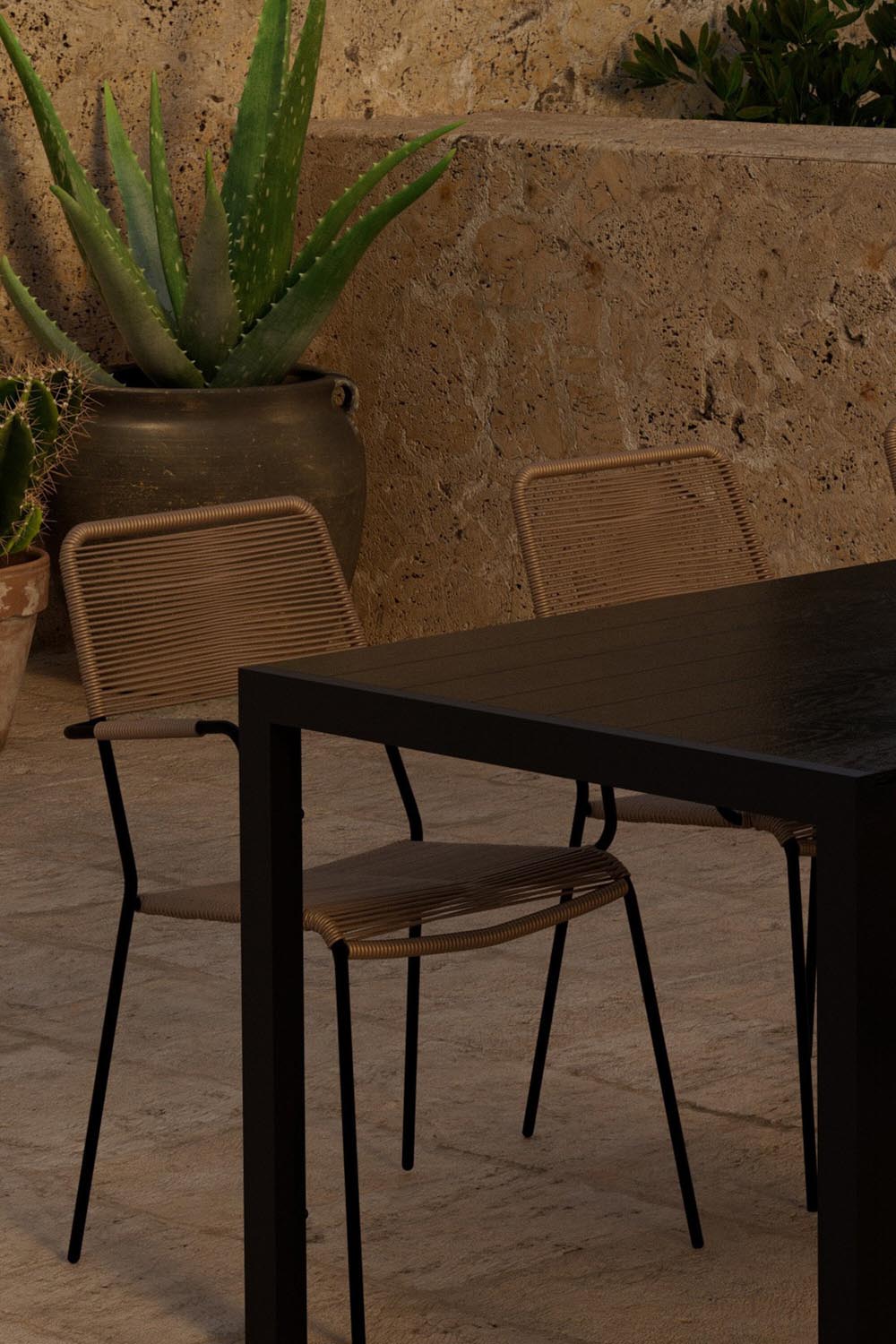Esstisch mit Lindos Stühlen in präsentiert im Onlineshop von KAQTU Design AG. Gartentischset ist von Venture Home
