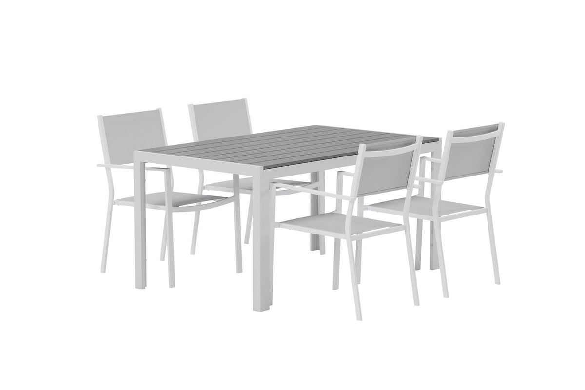 Esstisch mit Copacabana Stühlen in Grau präsentiert im Onlineshop von KAQTU Design AG. Gartentischset ist von Venture Home