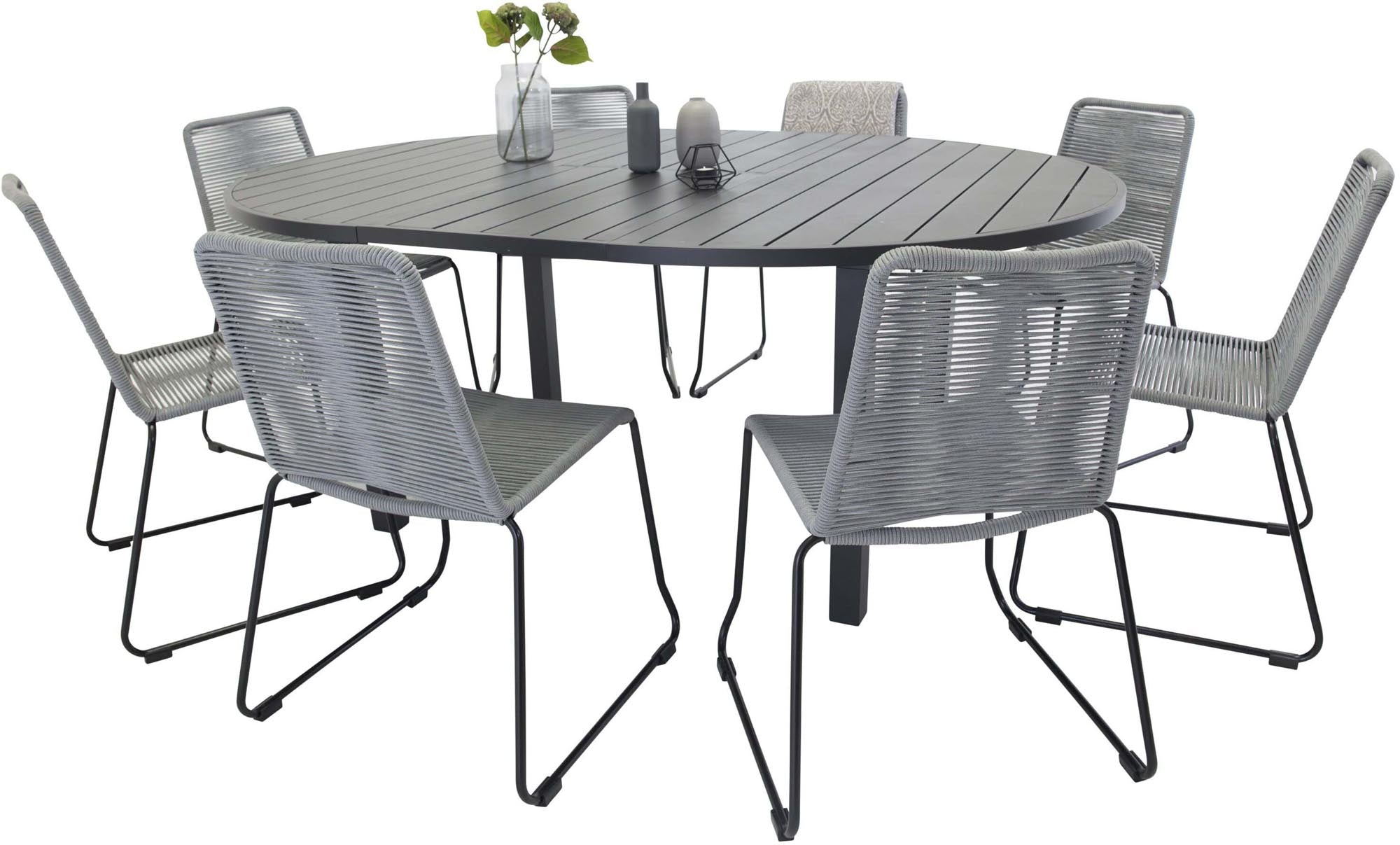 Elegantes Marbella Outdoor-Tischset für 8 Personen: Wetterfest, stilvoll und komfortabel für gesellige Sommerabende.