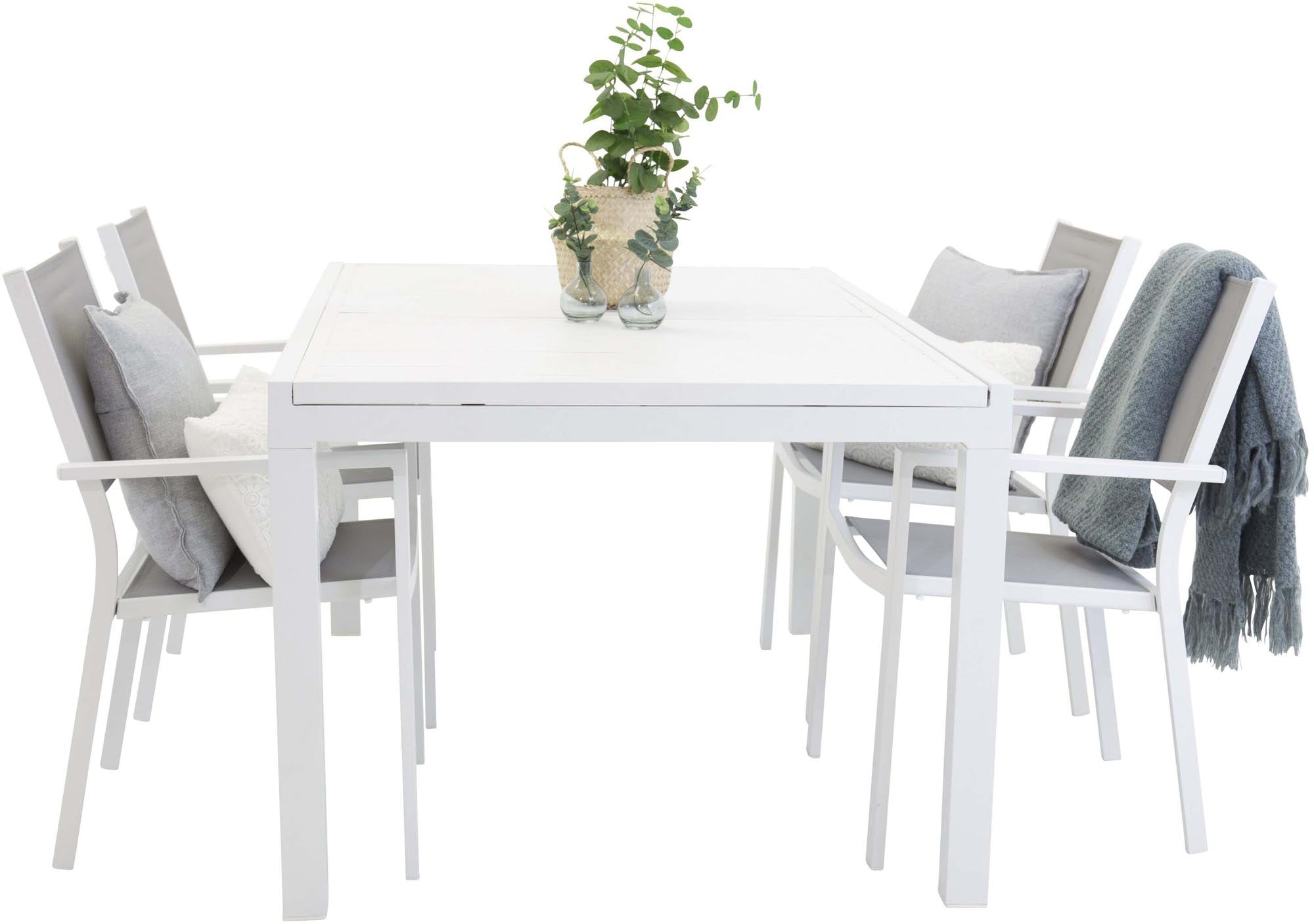 Marbella Outdoor-Tischset ausziehbar + Copacabana 160cm/4St. in Grau präsentiert im Onlineshop von KAQTU Design AG. Gartentischset ist von Venture Home