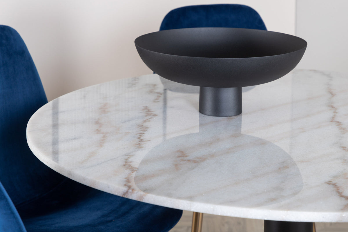 Estelle Esszimmerset + Polar ⌀106cm/6St. in Blau / Gold präsentiert im Onlineshop von KAQTU Design AG. Esszimmerset ist von Venture Home