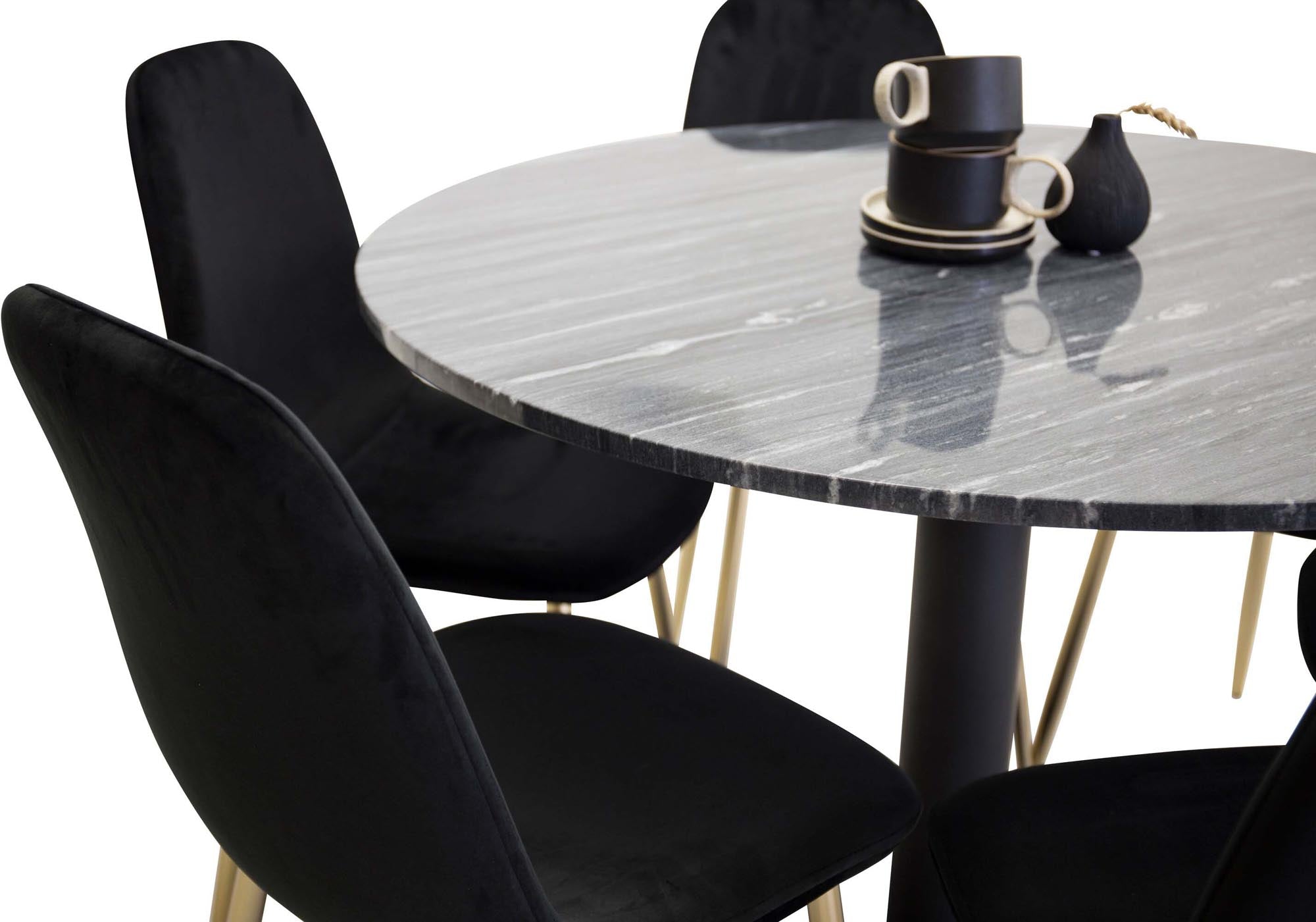 Estelle Esszimmerset + Polar ⌀106cm/6St. in Schwarzgold präsentiert im Onlineshop von KAQTU Design AG. Esszimmerset ist von Venture Home