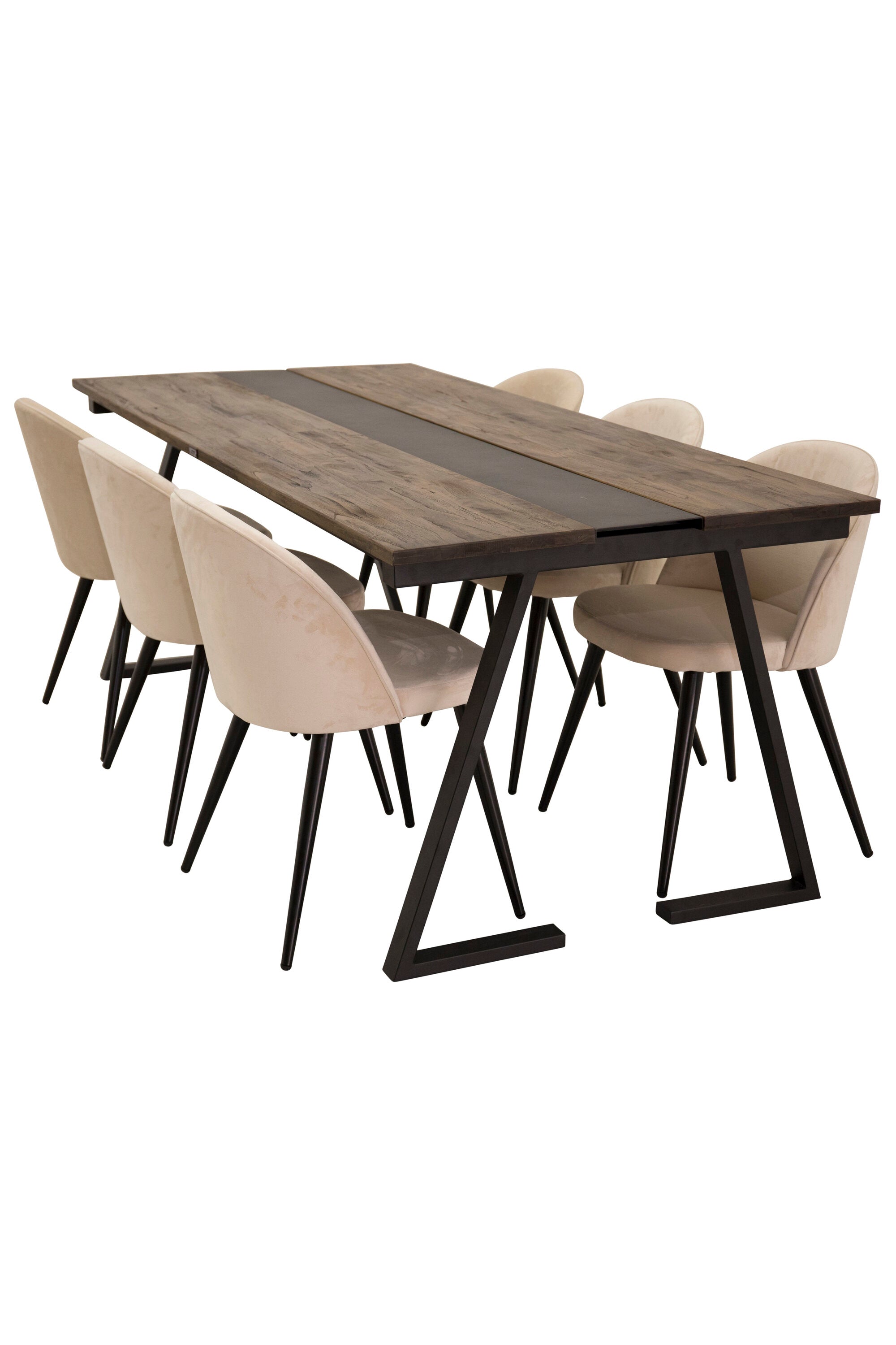 Jakarta Esszimmerset + Velvet 200cm/6St. in Beige, Schwarz präsentiert im Onlineshop von KAQTU Design AG. Esszimmerset ist von Venture Home