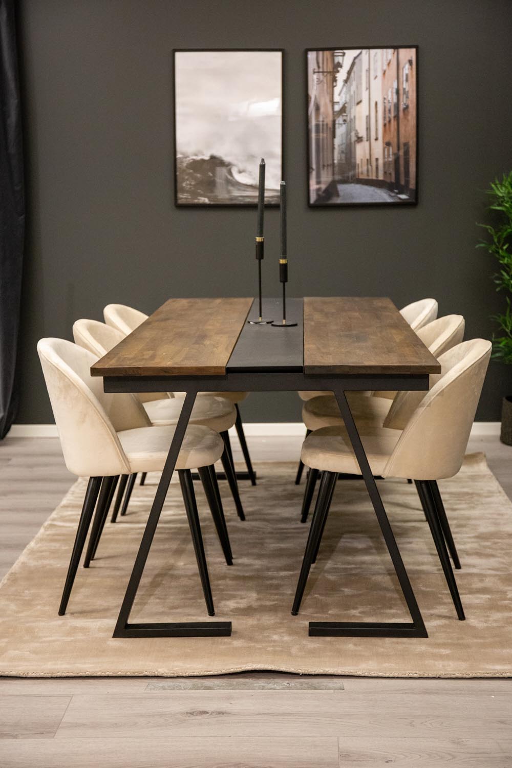 Jakarta Esszimmerset + Velvet 200cm/6St. in Beige, Schwarz präsentiert im Onlineshop von KAQTU Design AG. Esszimmerset ist von Venture Home