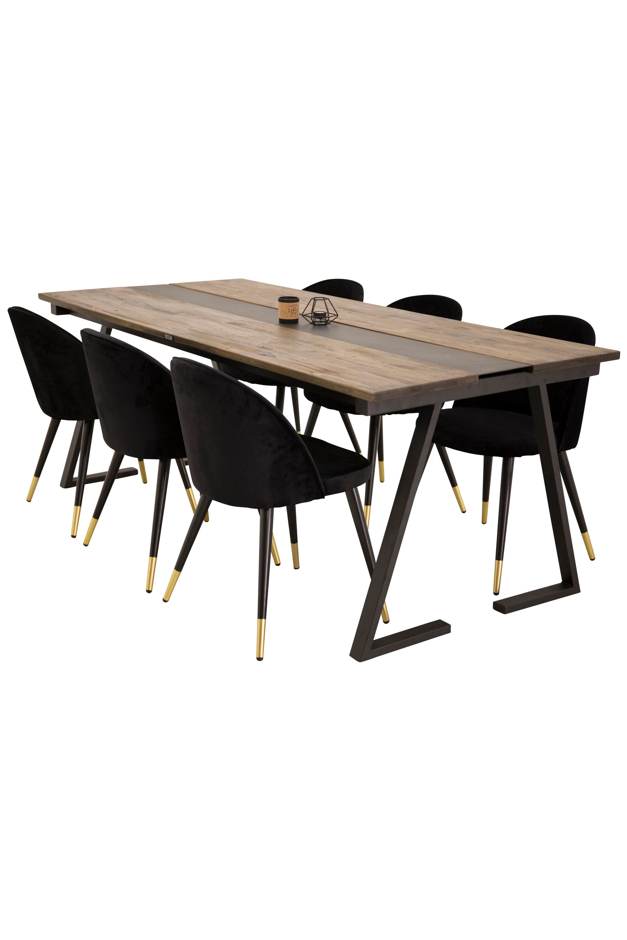 Jakarta Esszimmerset + Velvet 200cm/6St. in Schwarz / Gold präsentiert im Onlineshop von KAQTU Design AG. Esszimmerset ist von Venture Home