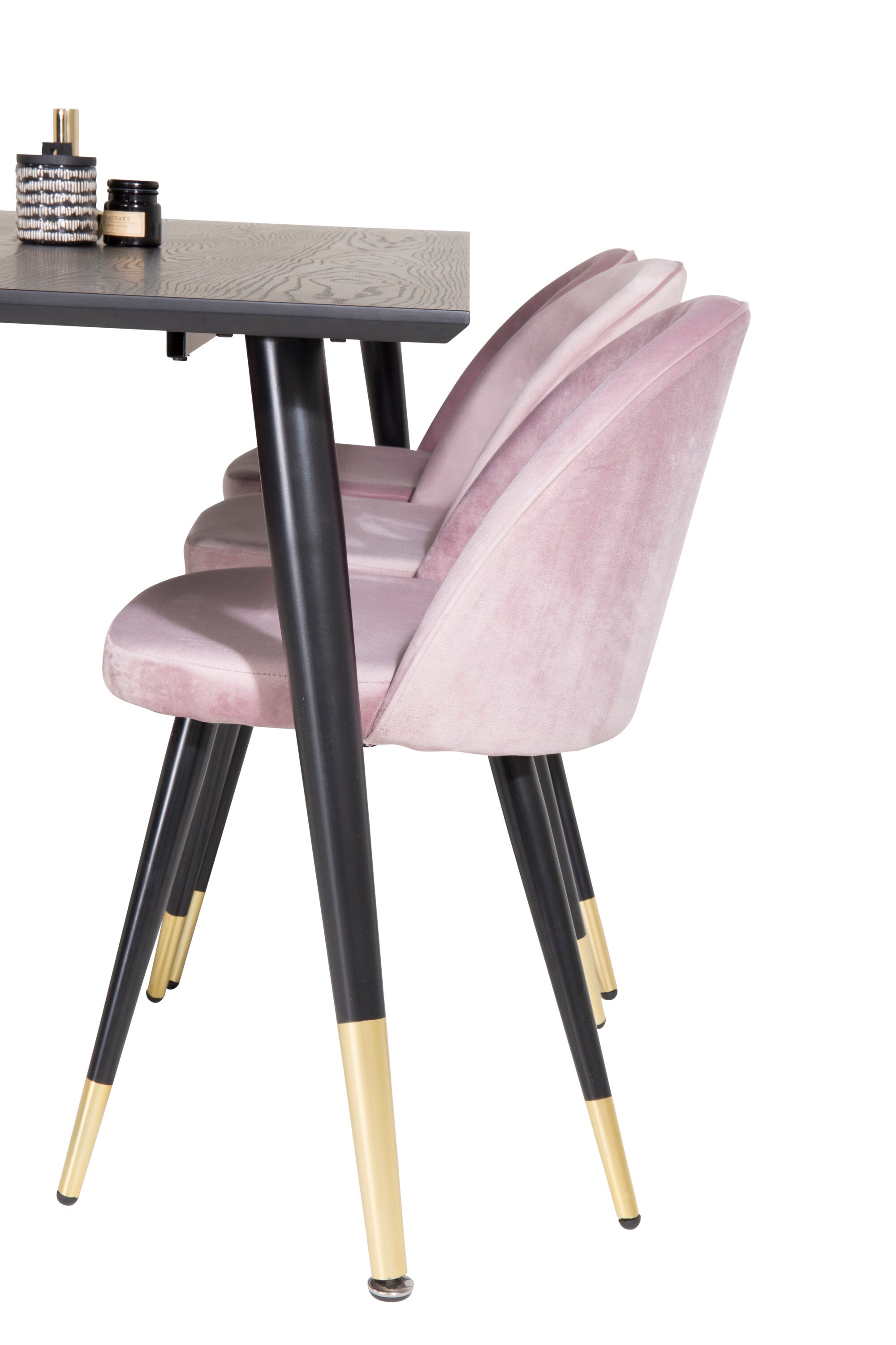 Dipp Esszimmerset + Velvet 180cm/6St. in Schwarz, Altrosa, Gold präsentiert im Onlineshop von KAQTU Design AG. Esszimmerset ist von Venture Home