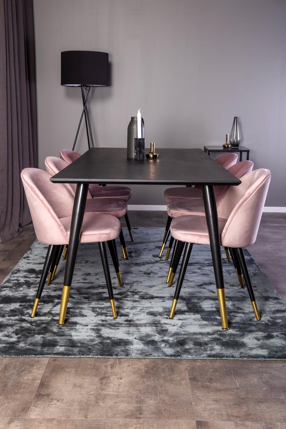 Dipp Esszimmerset + Velvet 180cm/6St. in Schwarz, Altrosa, Gold präsentiert im Onlineshop von KAQTU Design AG. Esszimmerset ist von Venture Home