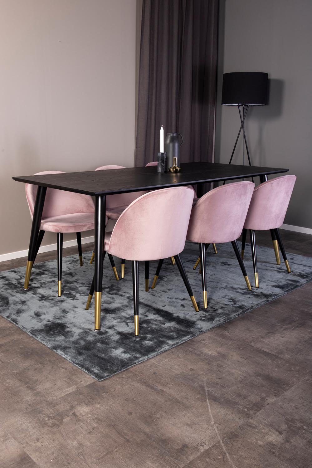 Dipp Esszimmerset + Velvet 180cm/6St. in Schwarz, Altrosa, Gold präsentiert im Onlineshop von KAQTU Design AG. Esszimmerset ist von Venture Home