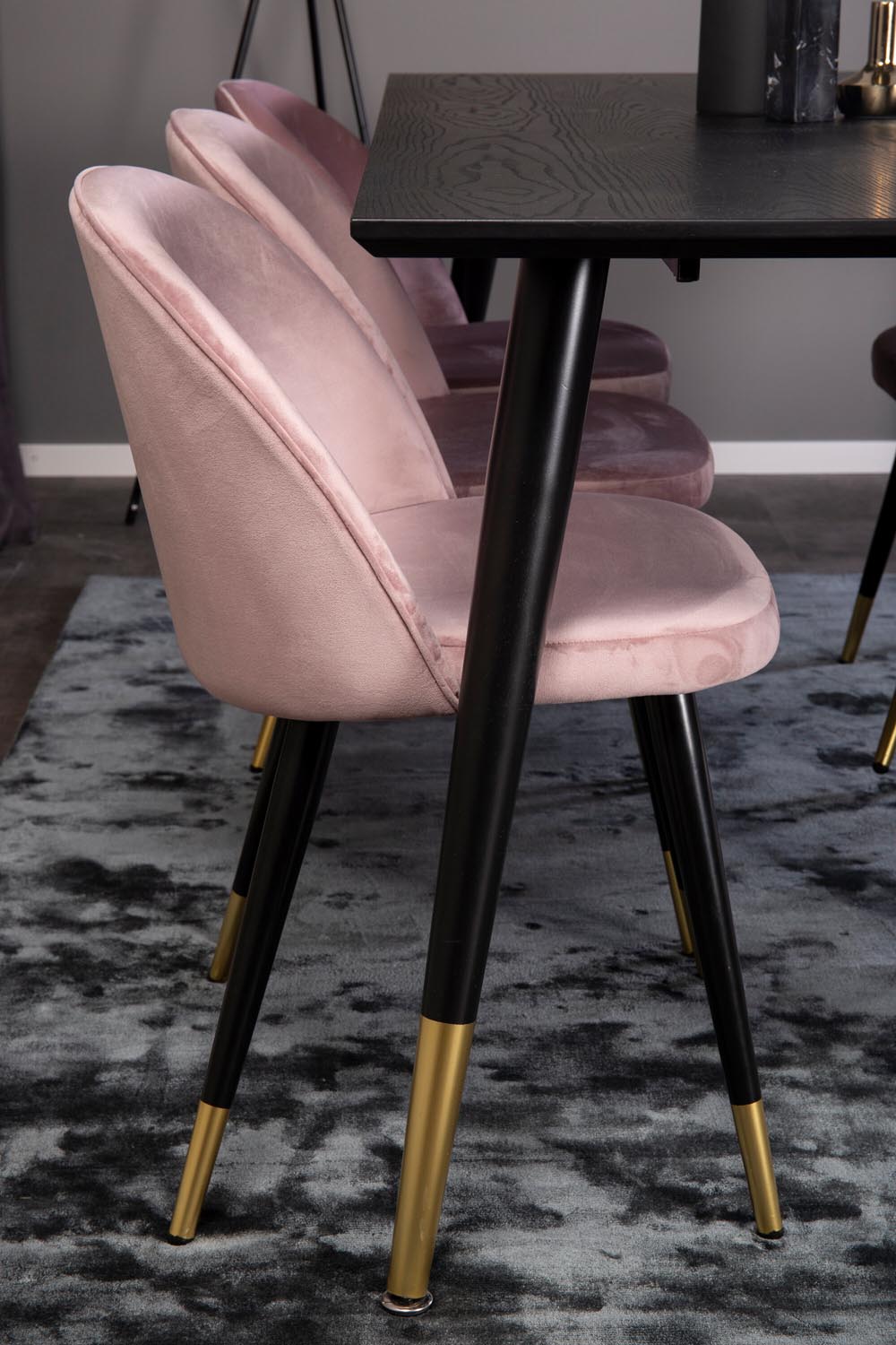 Dipp Esszimmerset + Velvet 180cm/6St. in Schwarz, Altrosa, Gold präsentiert im Onlineshop von KAQTU Design AG. Esszimmerset ist von Venture Home