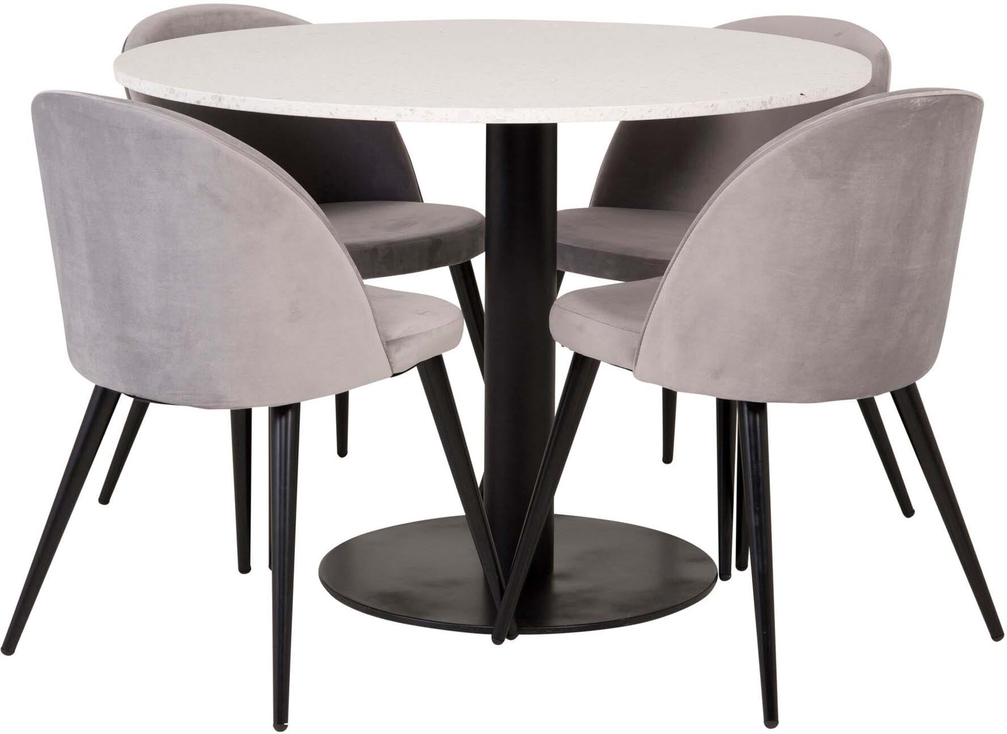 Modernes Razzia Esszimmerset von Venture Home: Stilvoller Velvet-Tisch (106cm) mit 4 bequemen Stühlen für unvergessliche Essmomente.