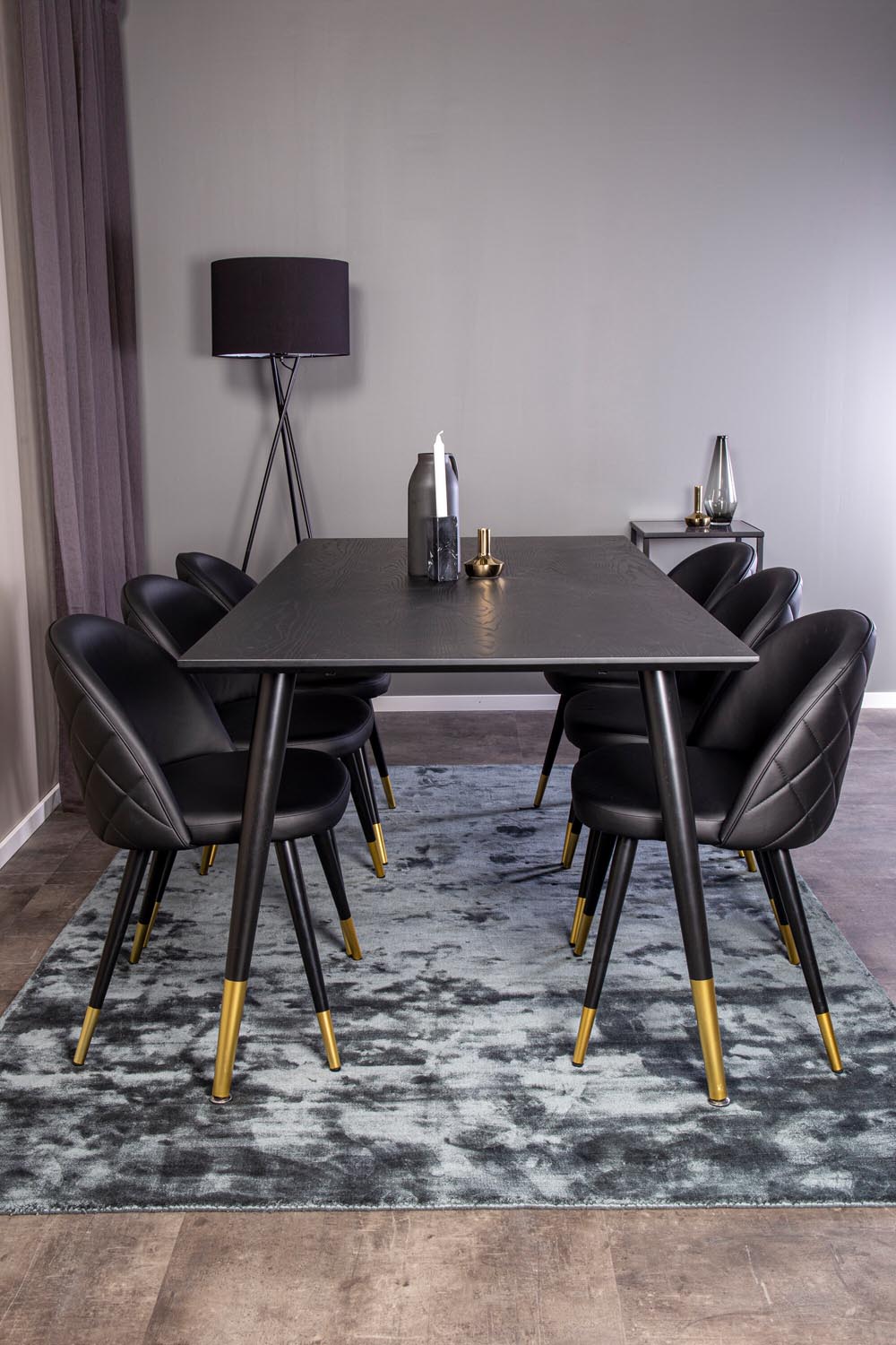 Dipp Esszimmerset + Velvet 180cm/6St. in Schwarz / Altrosa / Gold präsentiert im Onlineshop von KAQTU Design AG. Esszimmerset ist von Venture Home