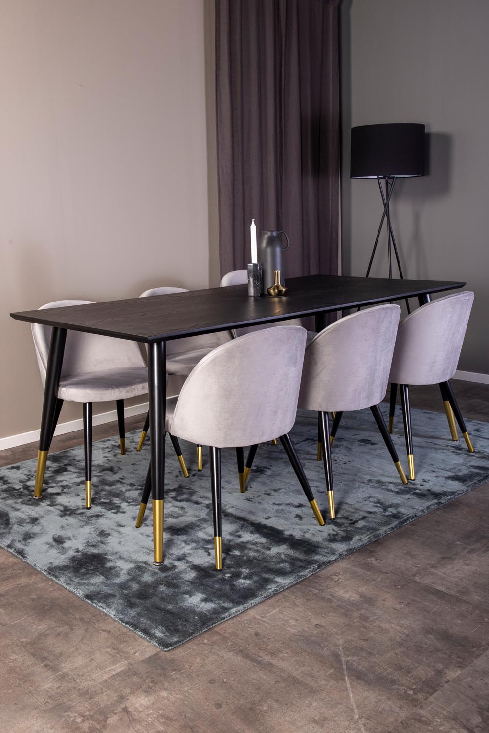 Dipp Esszimmerset + Velvet 180cm/6St. in Schwarz / Gold / Grau präsentiert im Onlineshop von KAQTU Design AG. Esszimmerset ist von Venture Home
