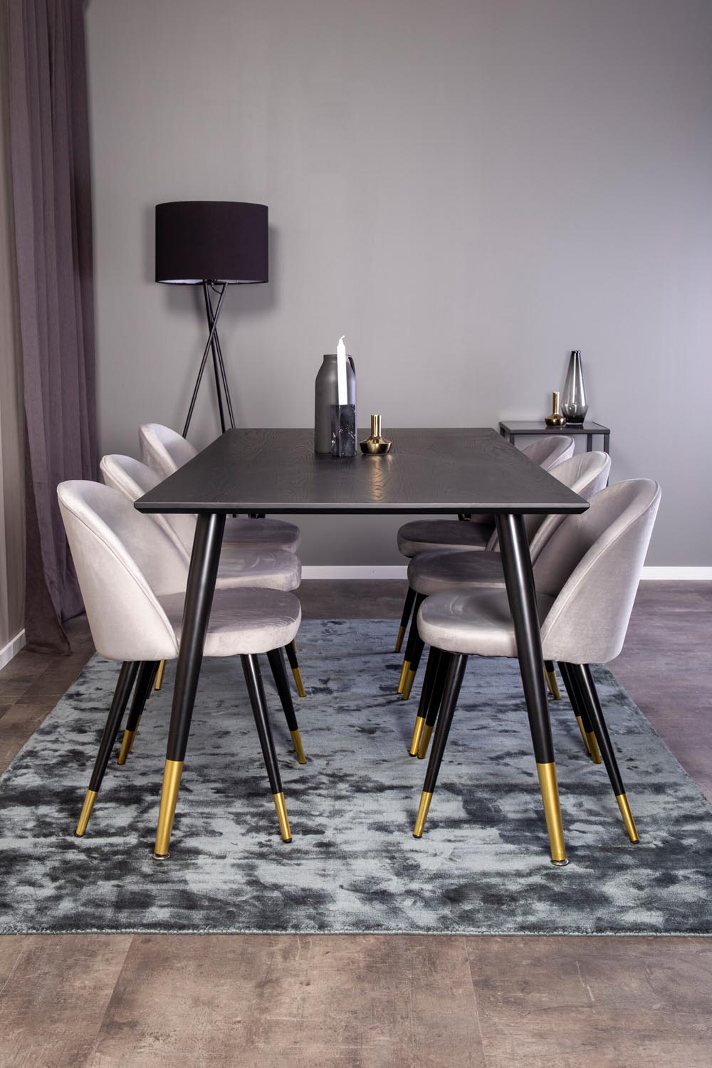 Dipp Esszimmerset + Velvet 180cm/6St. in Schwarz / Gold / Grau präsentiert im Onlineshop von KAQTU Design AG. Esszimmerset ist von Venture Home