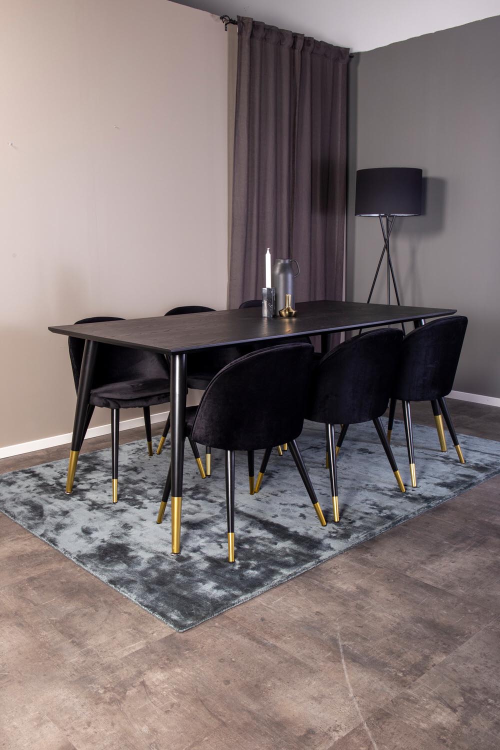 Dipp Esszimmerset + Velvet 180cm/6St. in Schwarz / Gold präsentiert im Onlineshop von KAQTU Design AG. Esszimmerset ist von Venture Home
