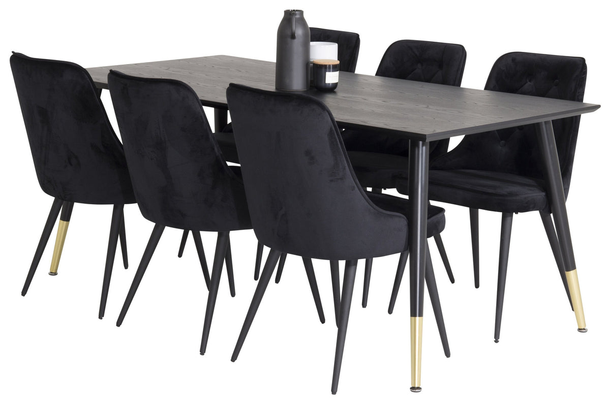 Dipp Esszimmerset + Velvet Deluxe 180cm/6St. in Schwarz / Messing präsentiert im Onlineshop von KAQTU Design AG. Esszimmerset ist von Venture Home
