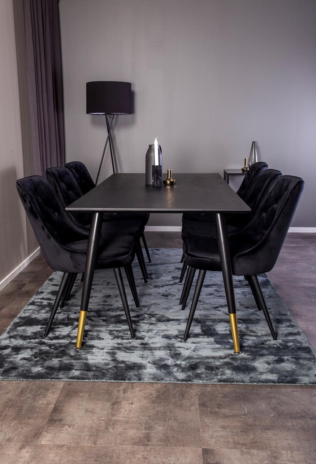Dipp Esszimmerset + Velvet Deluxe 180cm/6St. in Schwarz / Messing präsentiert im Onlineshop von KAQTU Design AG. Esszimmerset ist von Venture Home